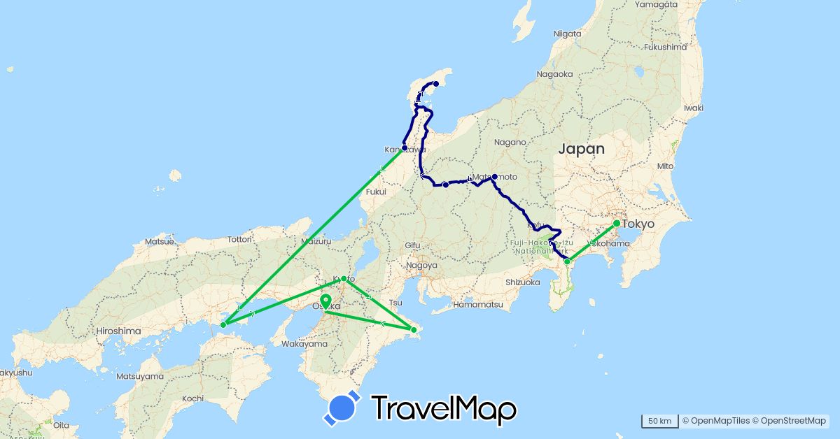 TravelMap itinerary: driving, bus in Japan (Asia)